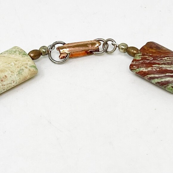 Artisan Jasper Gemstone Necklace Rectangle Beads Brown Green Earth Tone Boho - Picture 12 of 12